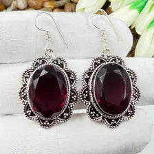 Handmade Faceted Garnet Earrings Sterling 925 Silver Gemstone Jewelry