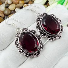 Handmade Faceted Garnet Earrings Sterling 925 Silver Gemstone Jewelry