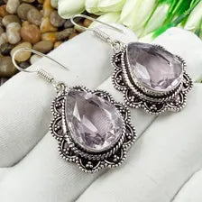 Handmade Faceted Rose Quartz Earrings Sterling 925 Silver Gemstone Jewelry
