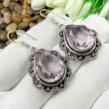 Handmade Faceted Rose Quartz Earrings Sterling 925 Silver Gemstone Jewelry
