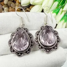 Handmade Faceted Rose Quartz Earrings Sterling 925 Silver Gemstone Jewelry