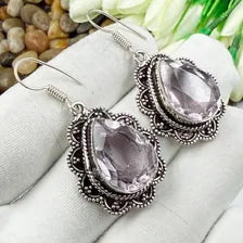 Handmade Faceted Rose Quartz Earrings Sterling 925 Silver Gemstone Jewelry