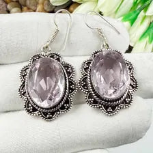 Handmade Faceted Rose Quartz Earrings Sterling 925 Silver Gemstone Jewelry