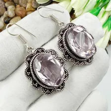 Handmade Faceted Rose Quartz Earrings Sterling 925 Silver Gemstone Jewelry