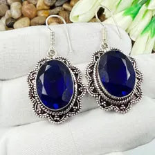 Handmade Faceted Blue Sapphire Earrings Sterling 925 Silver Gemstone Jewelry