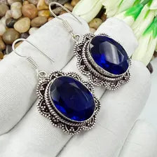 Handmade Faceted Blue Sapphire Earrings Sterling 925 Silver Gemstone Jewelry