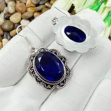 Handmade Faceted Blue Sapphire Earrings Sterling 925 Silver Gemstone Jewelry
