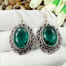 Handmade Faceted Bluish-Green Tourmaline Earrings Sterling 925 Silver Gemstone Jewelry