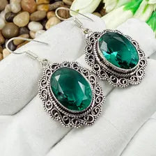 Handmade Faceted Bluish-Green Tourmaline Earrings Sterling 925 Silver Gemstone Jewelry