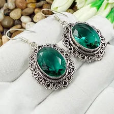 Handmade Faceted Bluish-Green Tourmaline Earrings Sterling 925 Silver Gemstone Jewelry