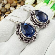 Handmade Faceted Tanzanite Earrings Sterling 925 Silver Gemstone Jewelry