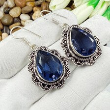Handmade Faceted Tanzanite Earrings Sterling 925 Silver Gemstone Jewelry