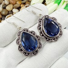 Handmade Faceted Tanzanite Earrings Sterling 925 Silver Gemstone Jewelry
