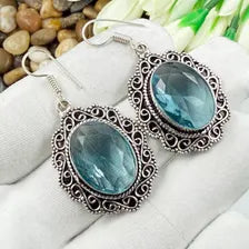 Handmade Faceted Swiss Blue Topaz Earrings Sterling 925 Silver Gemstone Jewelry
