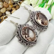 Handmade Faceted Morganite Earrings Sterling 925 Silver Gemstone Jewelry