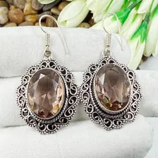 Handmade Faceted Morganite Earrings Sterling 925 Silver Gemstone Jewelry