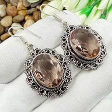 Handmade Faceted Morganite Earrings Sterling 925 Silver Gemstone Jewelry