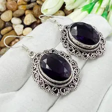 Handmade Faceted African Amethyst Earrings Sterling 925 Silver Gemstone Jewelry