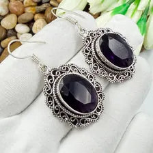 Handmade Faceted African Amethyst Earrings Sterling 925 Silver Gemstone Jewelry