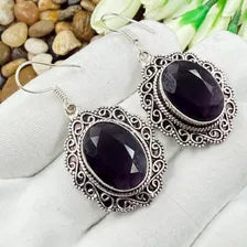 Handmade Faceted African Amethyst Earrings Sterling 925 Silver Gemstone Jewelry