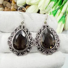 Handmade Faceted Smoky Quartz Earrings Sterling 925 Silver Gemstone Jewelry