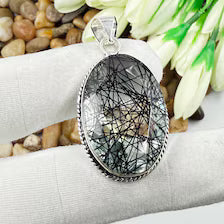 Faceted Black Rutile Quartz Sterling 925 Silver Pendant, Gift For Your Loved Ones.