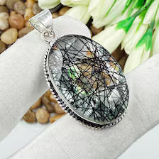 Faceted Black Rutile Quartz Sterling 925 Silver Pendant, Gift For Your Loved Ones.
