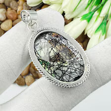 Faceted Black Rutile Quartz Sterling 925 Silver Pendant, Gift For Your Loved Ones.