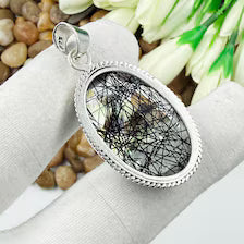 Faceted Black Rutile Quartz Sterling 925 Silver Pendant, Gift For Your Loved Ones.