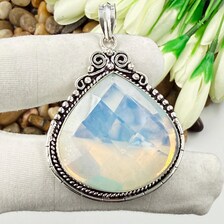 Faceted Milky Opal Sterling 925 Silver Pendant, Gift For Your Loved Ones.