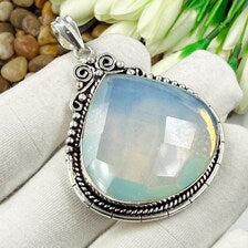 Faceted Milky Opal Sterling 925 Silver Pendant, Gift For Your Loved Ones.