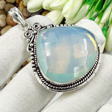 Faceted Milky Opal Sterling 925 Silver Pendant, Gift For Your Loved Ones.