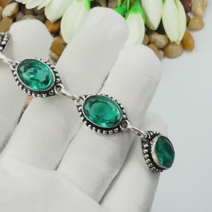 Handmade Bluish-Green Tourmaline Bracelet | 925 Sterling Silver Adjustable
