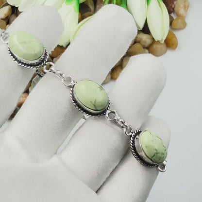 Handmade Lemon Chrysoprase Bracelet | 925 Sterling Silver Oval Adjustable