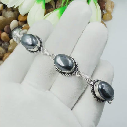 Handmade Shungite Bracelet | 925 Sterling Silver Oval Adjustable Bracelet