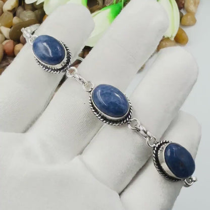 Handmade Sodalite Bracelet | 925 Sterling Silver Oval Adjustable Bracelet